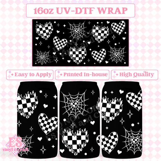 Hearts White and Black - 16oz Beer Can / Libbey UV-DTF Transfer image 0