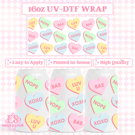 Conversation Hearts - 16oz Beer Can / Libbey UV-DTF Transfer image 0