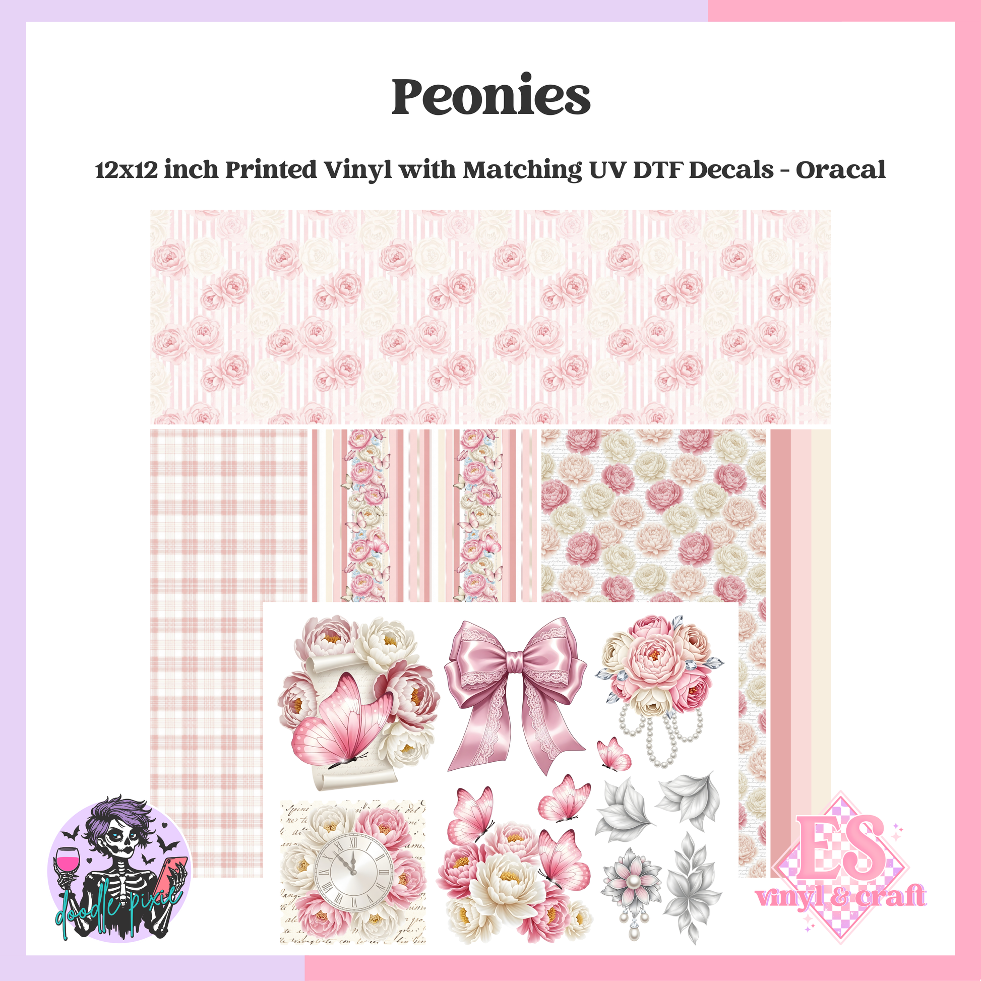 Peonies Creative Cuts - 12" x 12" Printed Vinyl and UVDTF Decal image 0