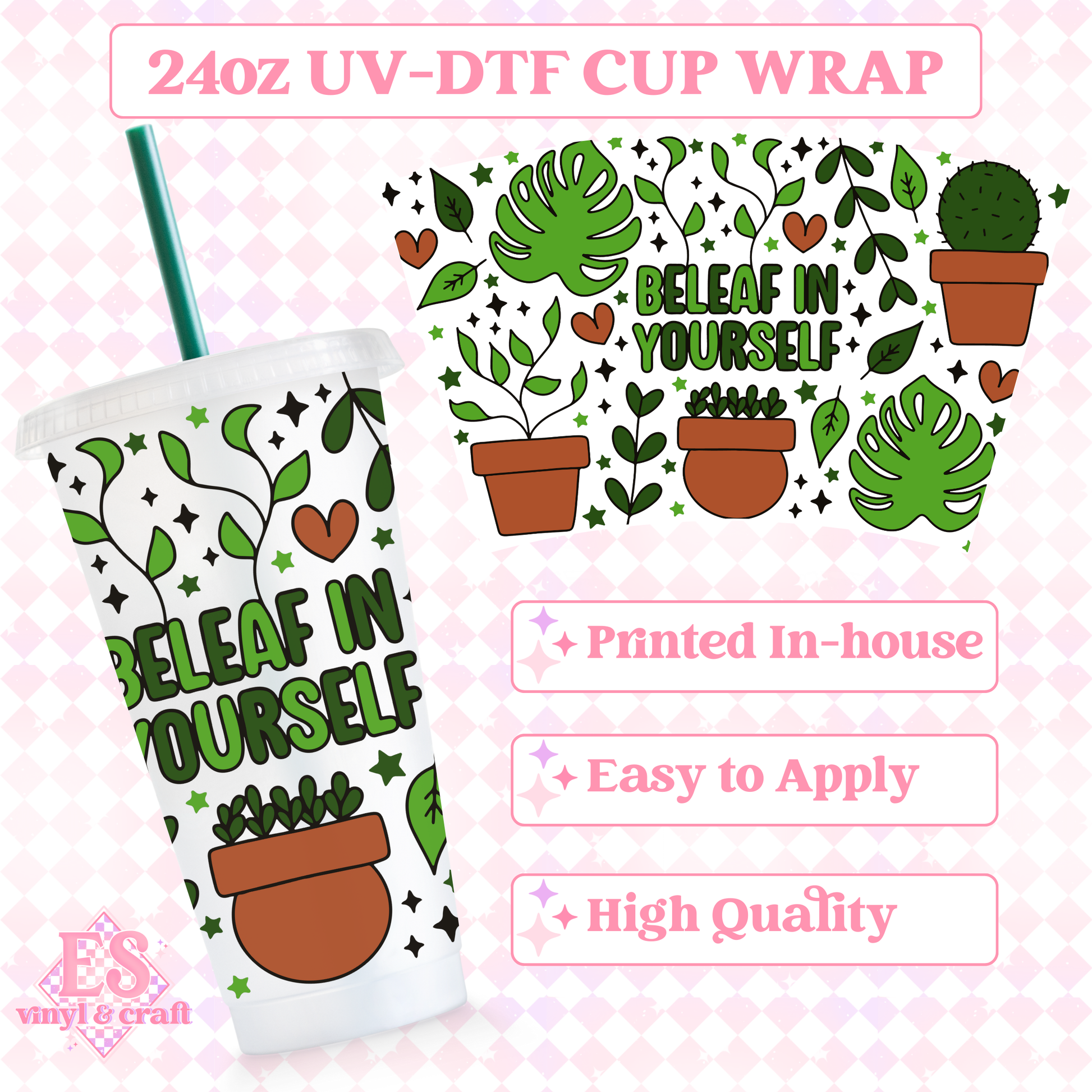 Beleaf in Yourself - UVDTF 24oz Cold Cup Wrap image 0