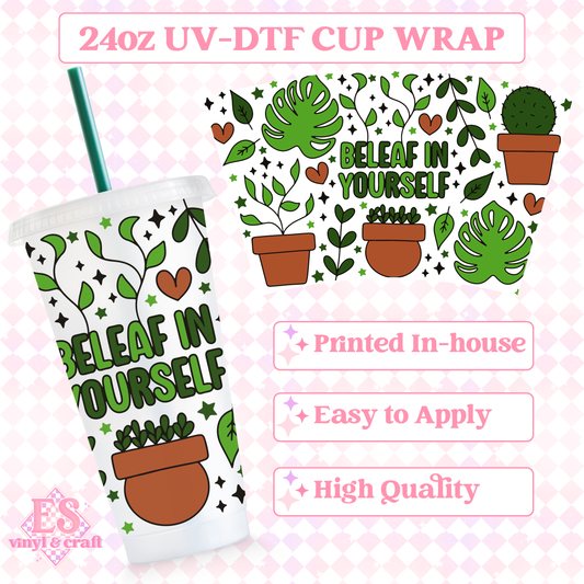 Beleaf in Yourself - UVDTF 24oz Cold Cup Wrap image 0