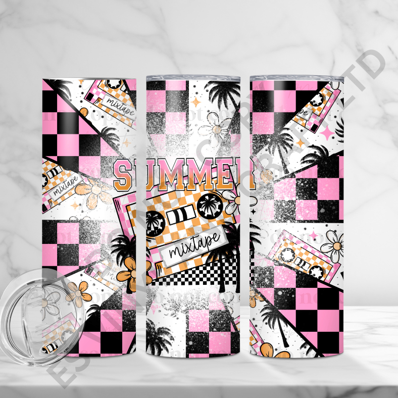 Summer Mix Tape - Full 20oz Tumbler Sublimation Ready To Print image 0