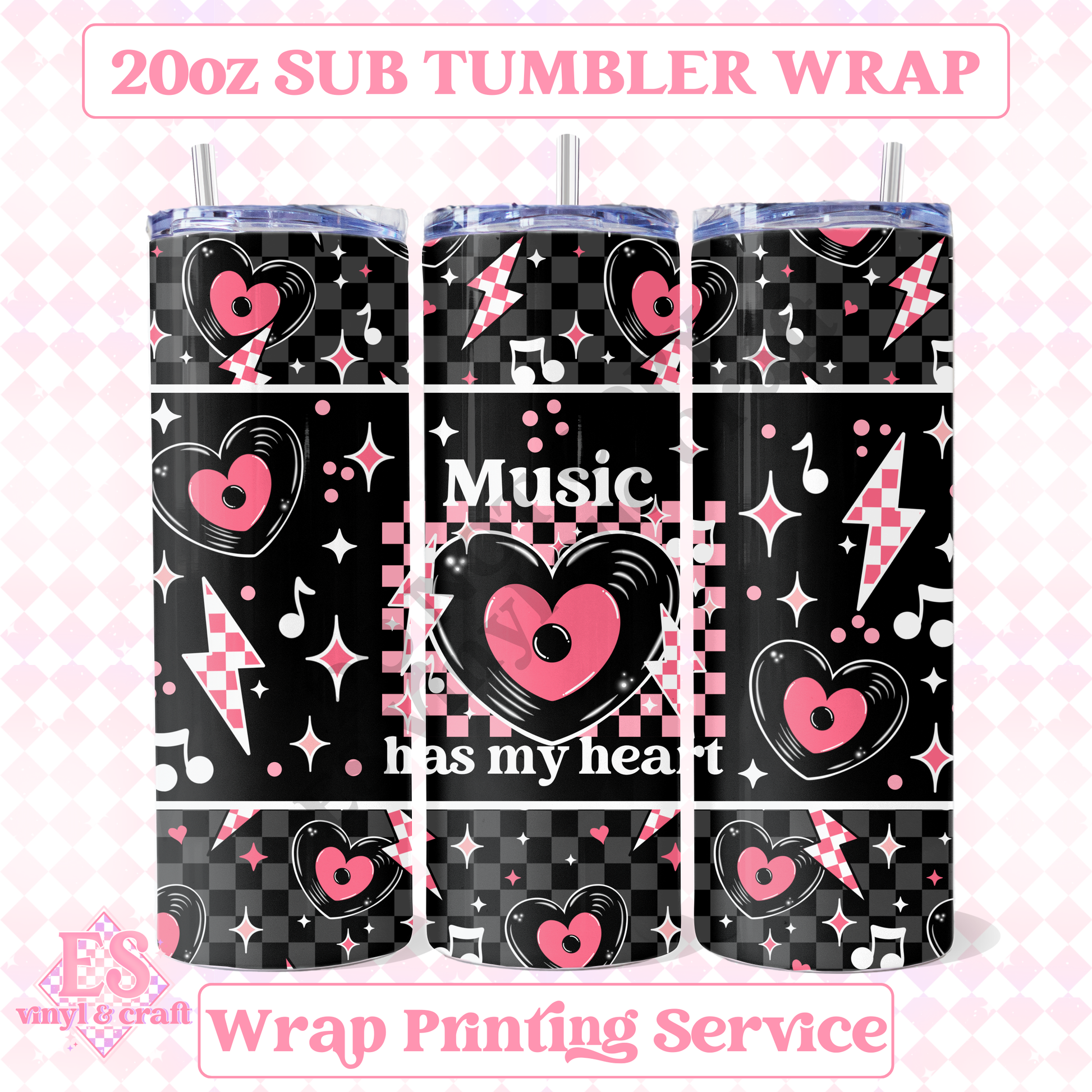 Music has my Heart - Full 20oz Tumbler Sublimation Print image 0