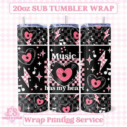 Music has my Heart - Full 20oz Tumbler Sublimation Print image 0