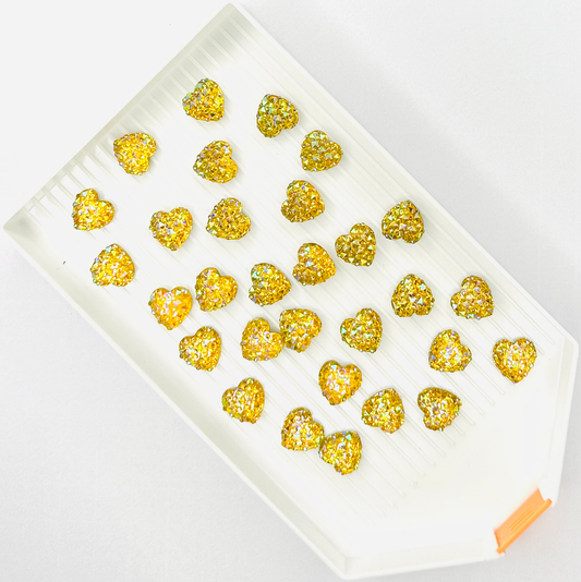 Yellow Sparkly Heart Cabochon Flat Back Charm (Pack of 20) image 0