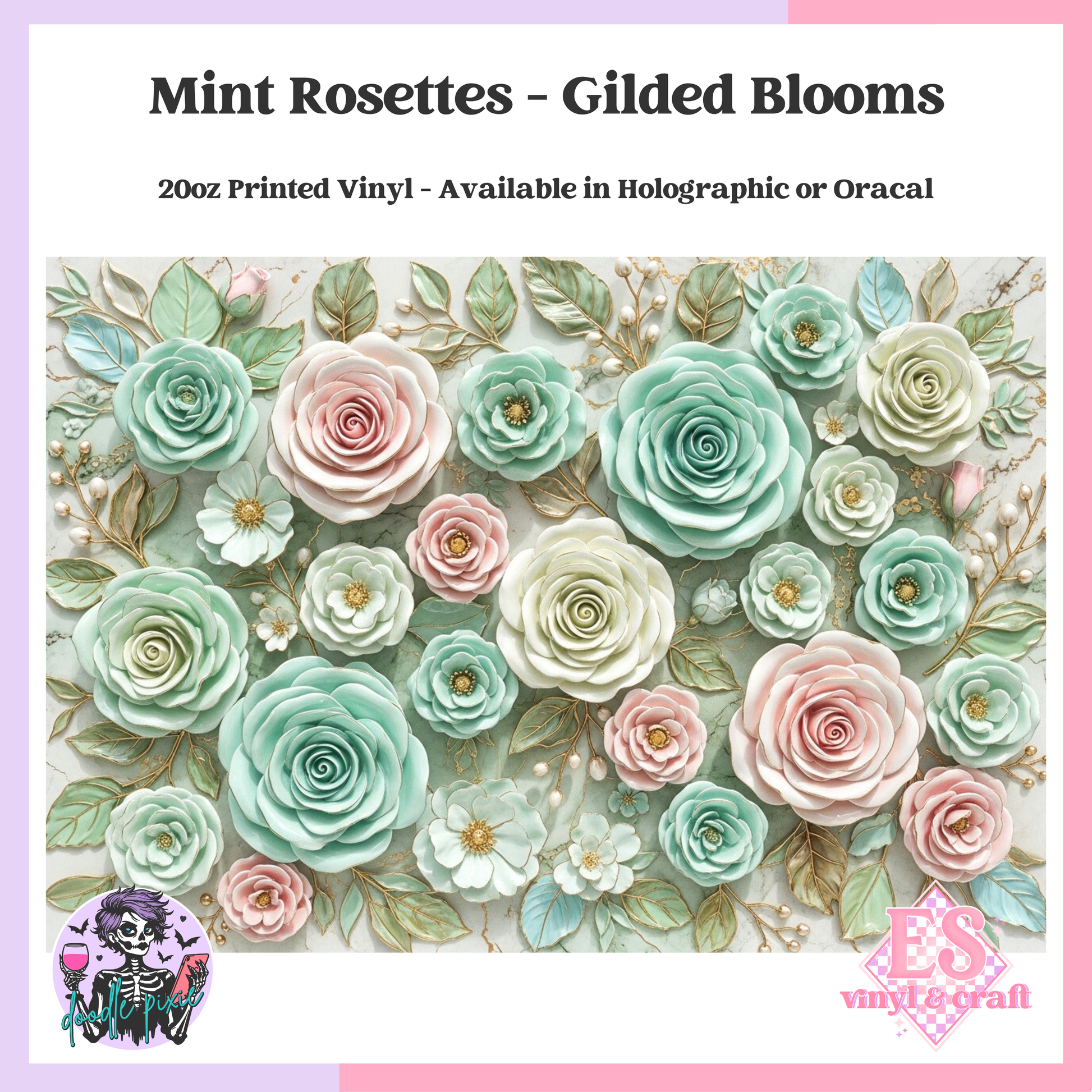Mint Rosettes - 20oz Printed Tumbler Self Adhesive Vinyl image 0