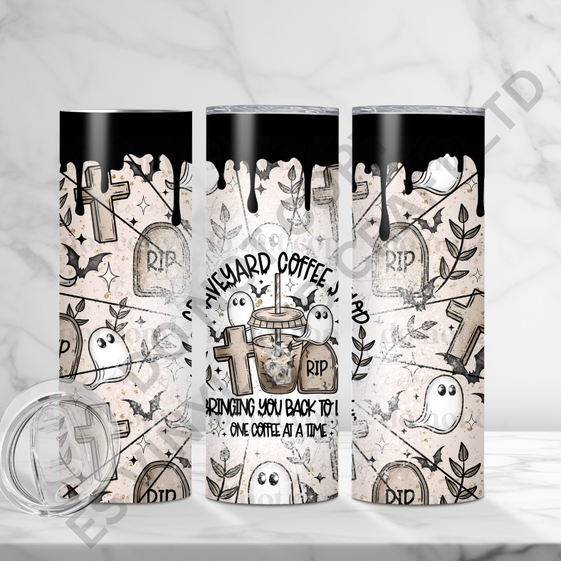 Graveyard Coffee Shop - Full 20oz Tumbler Sublimation Ready To Print image 0