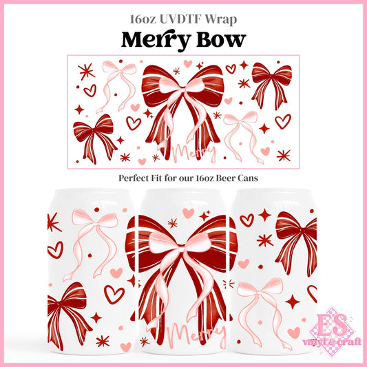 Merry Bow - 16oz Beer Can / Libbey UVDTF Transfers