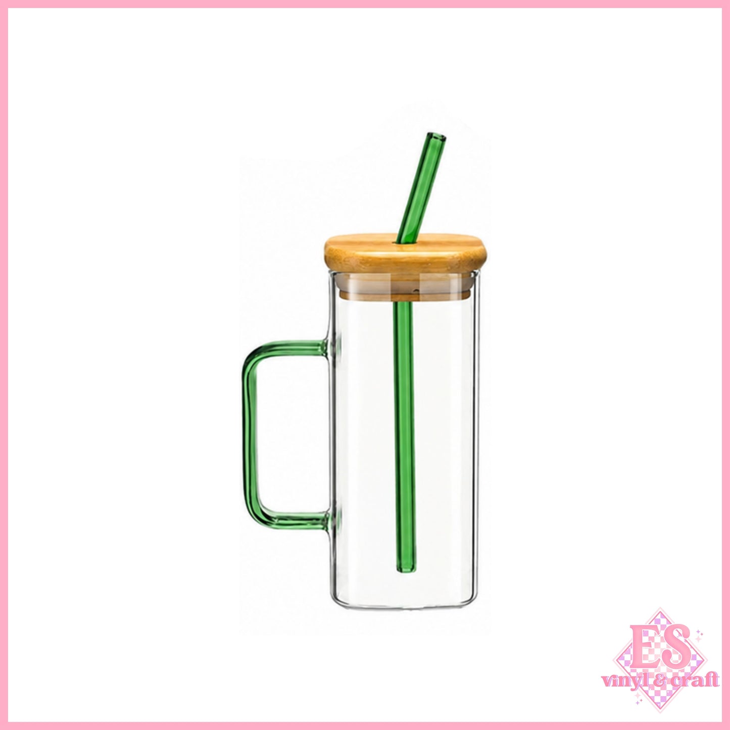 Square Glass Mug with Bamboo Lid 13.5oz