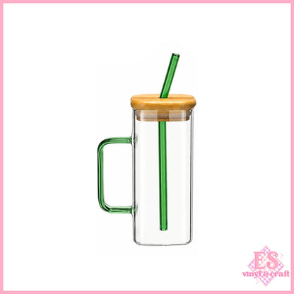 Square Glass Mug with Bamboo Lid 13.5oz