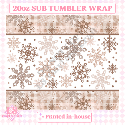 Tan Snowflakes - Full 20oz Tumbler Sublimation Ready Print image 1
