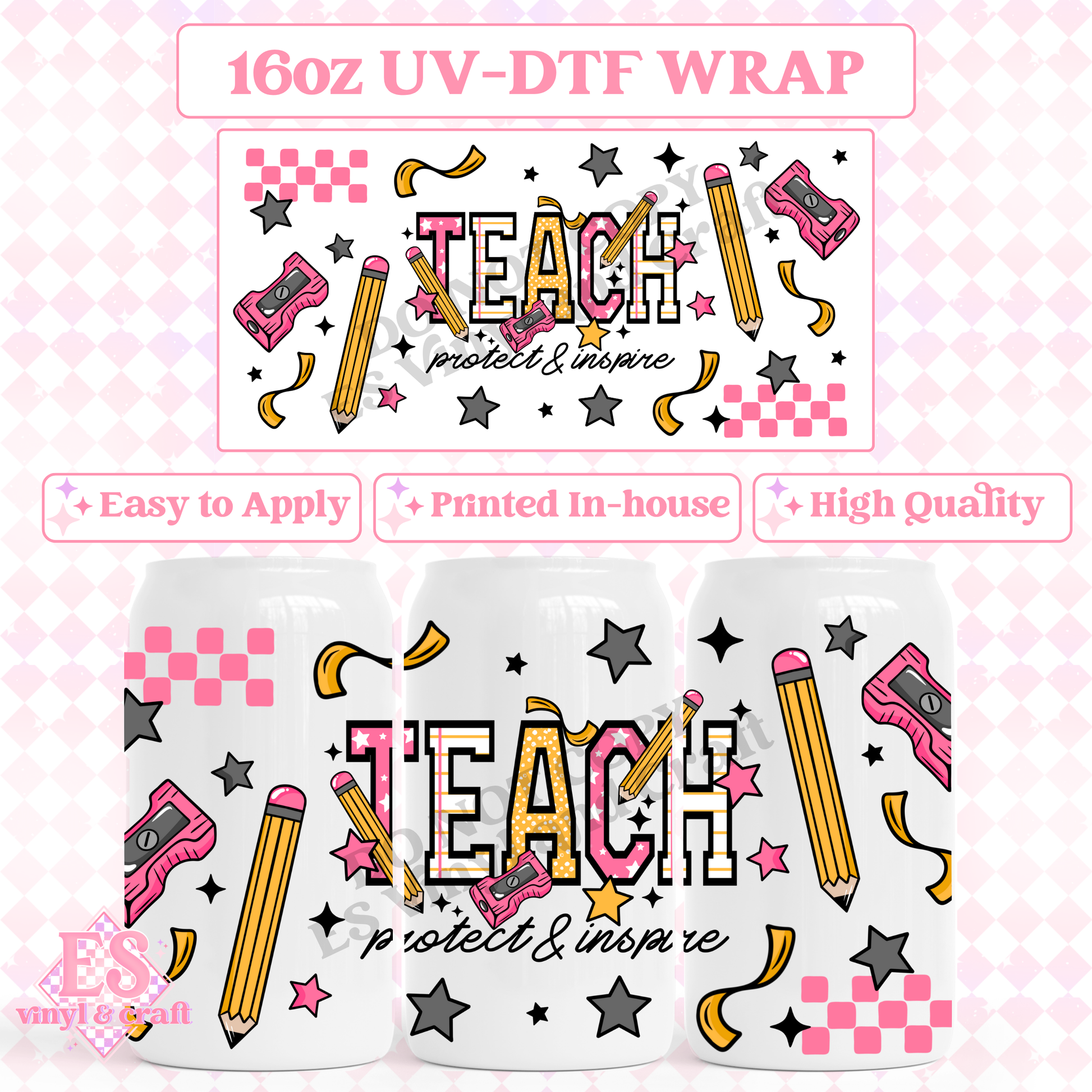 Teach Protect and Inspire - 16oz Beer Can / Libbey UV-DTF Transfer image 0
