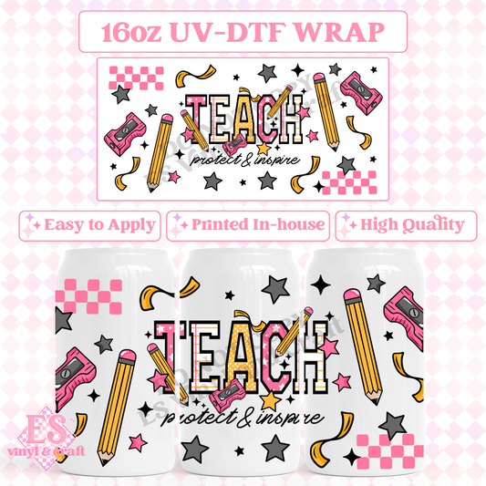 Teach Protect and Inspire - 16oz Beer Can / Libbey UV-DTF Transfer image 0
