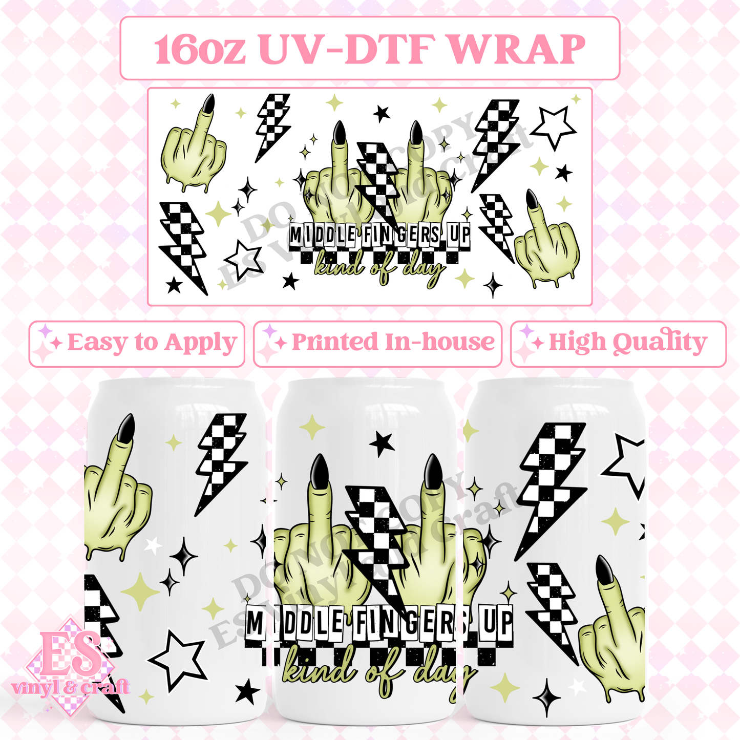 Middle Fingers Up - 16oz Beer Can / Libbey UV-DTF Transfer image 0