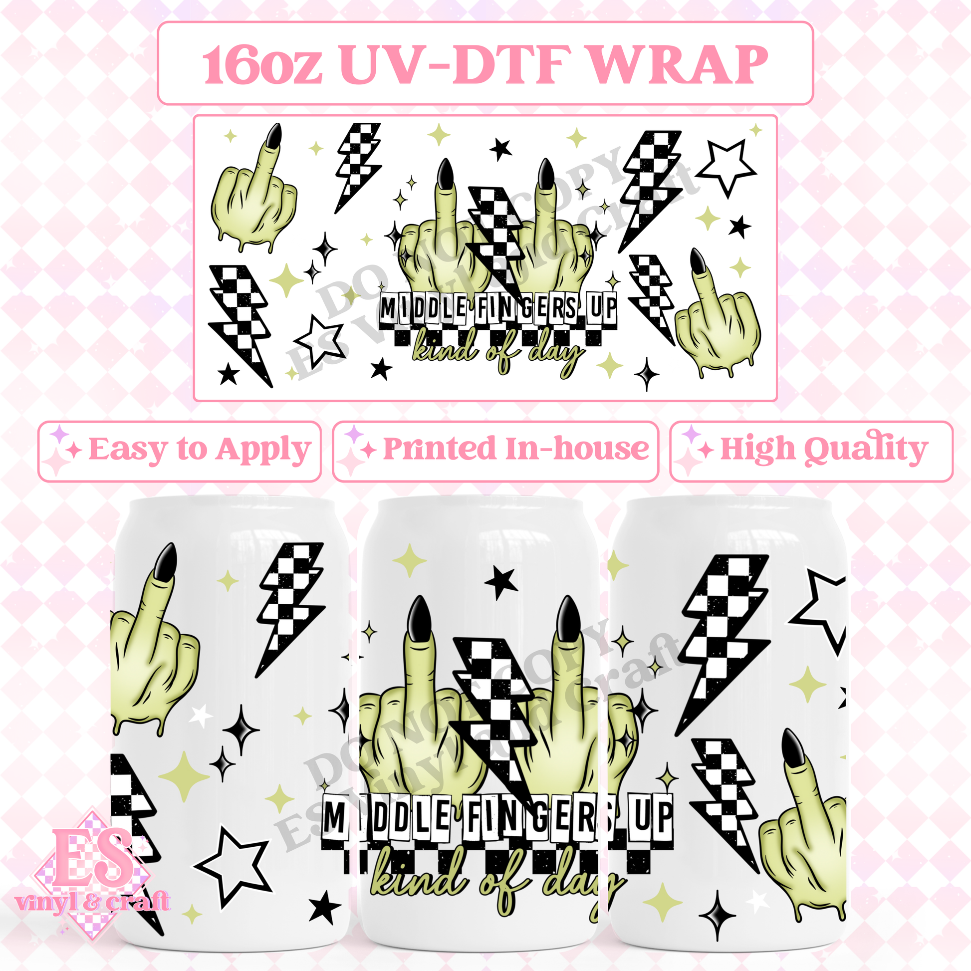 Middle Fingers Up - 16oz Beer Can / Libbey UV-DTF Transfer image 0