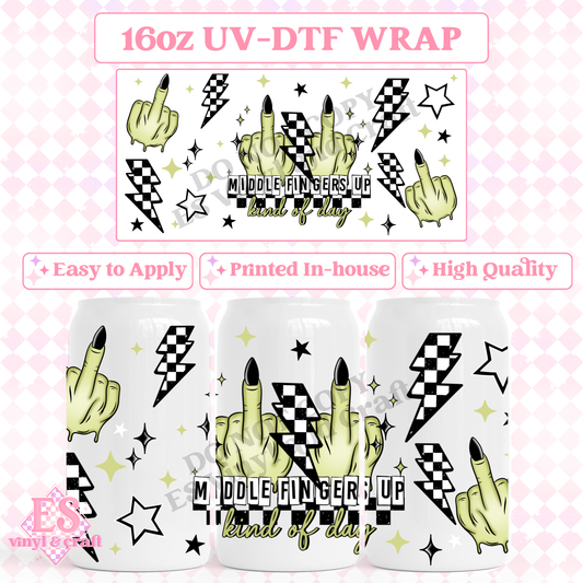 Middle Fingers Up - 16oz Beer Can / Libbey UV-DTF Transfer image 0