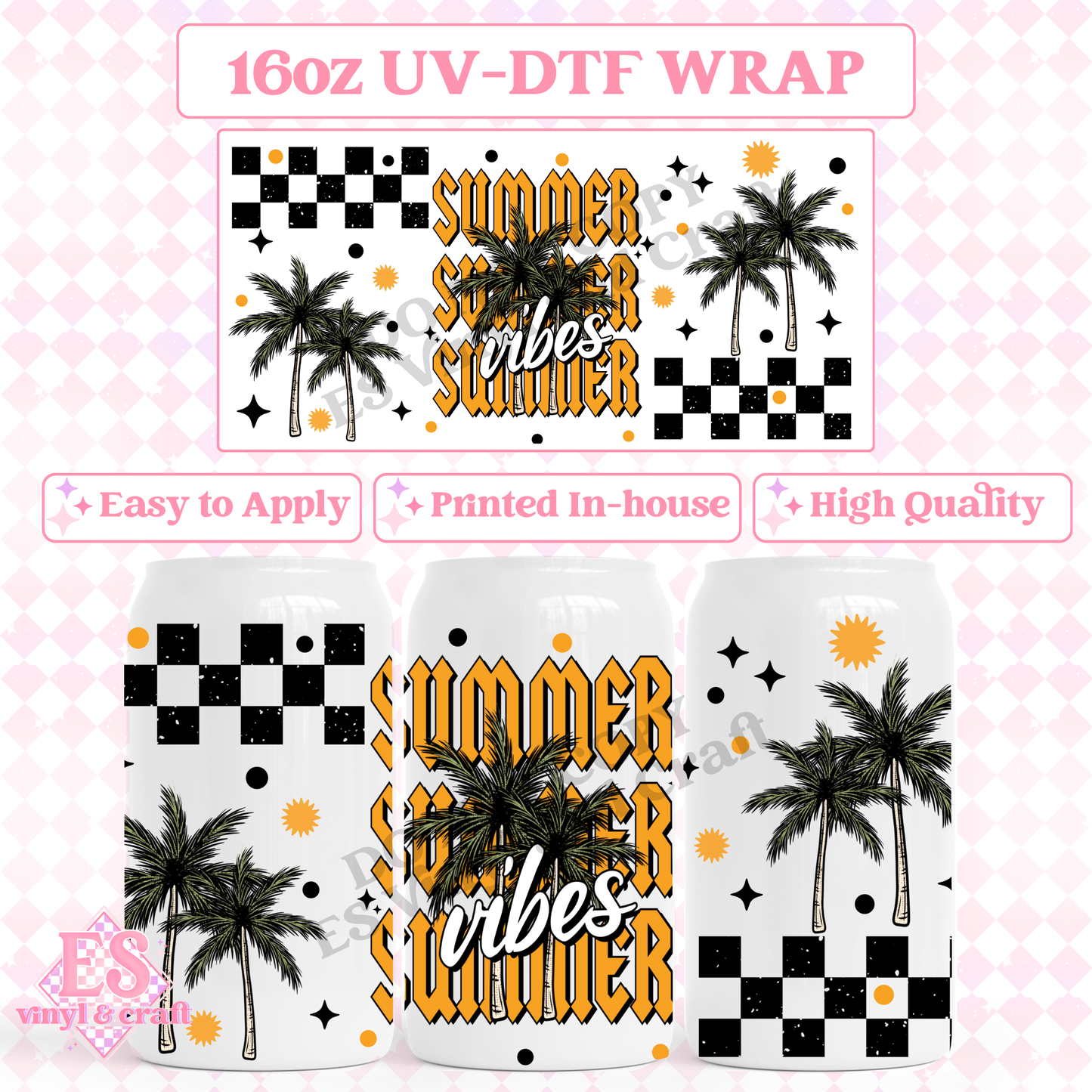 Summer Vibes - 16oz Beer Can / Libbey UV-DTF Transfer image 0