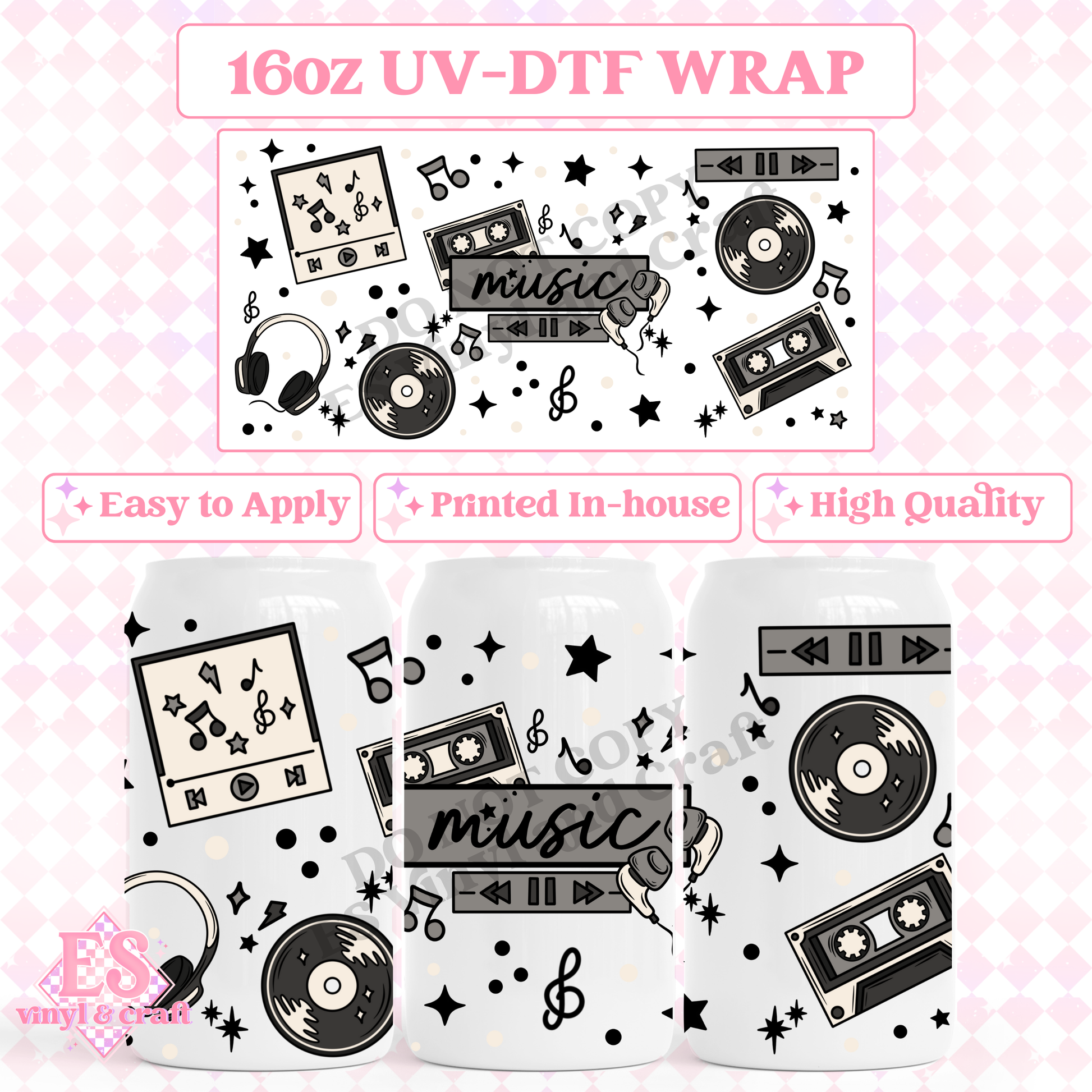 Music - 16oz Beer Can / Libbey UV-DTF Transfer image 0