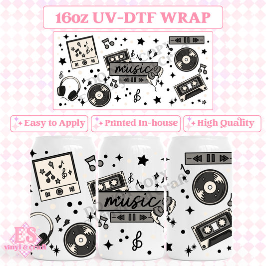 Music - 16oz Beer Can / Libbey UV-DTF Transfer image 0