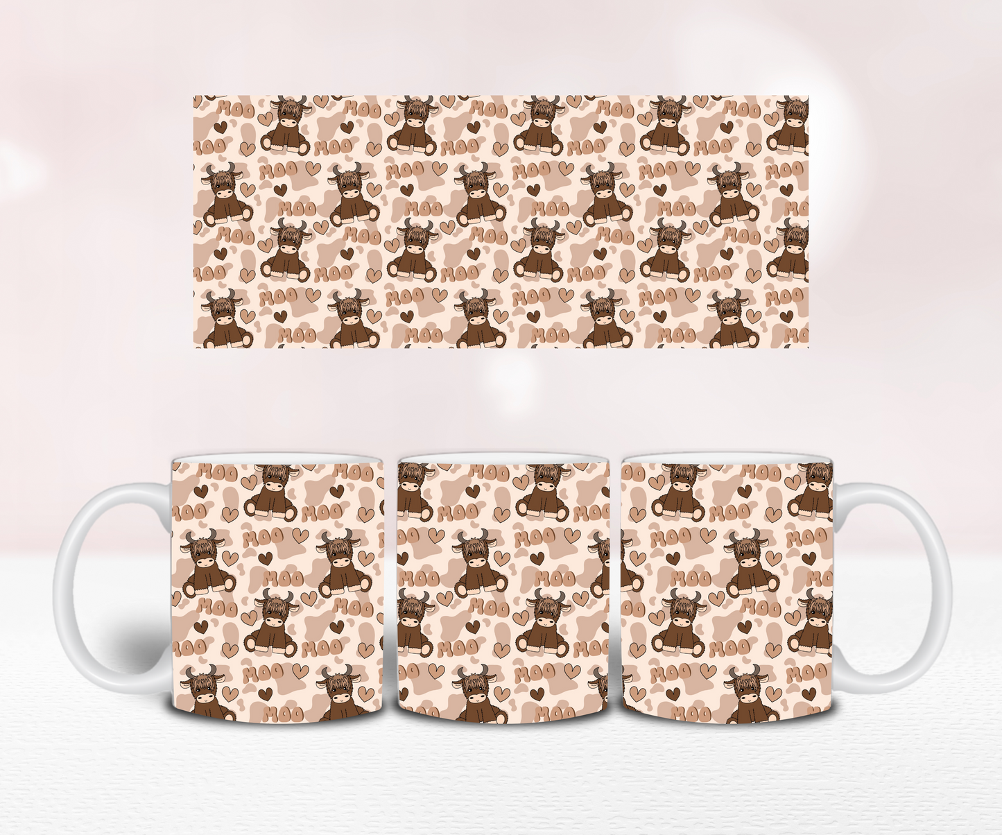 Highland Cow Seamless - Pre Printed 11oz or 20oz Wrap image 1