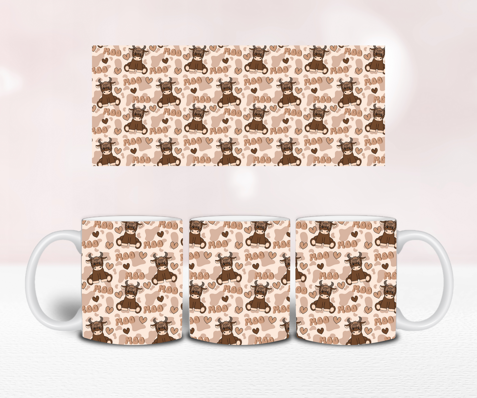 Highland Cow Seamless - Pre Printed 11oz or 20oz Wrap image 1