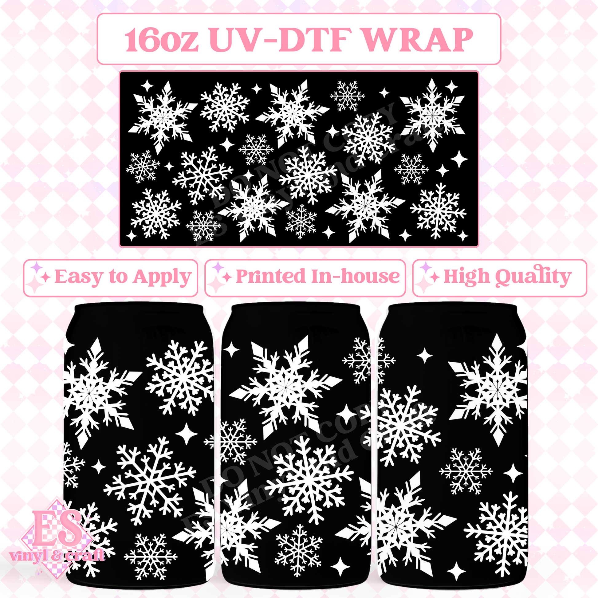 White Snowflakes - 16oz Beer Can / Libbey UV-DTF Transfer image 0