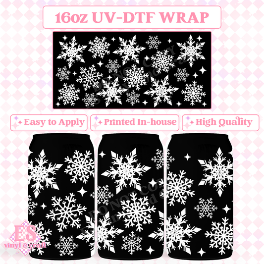 White Snowflakes - 16oz Beer Can / Libbey UV-DTF Transfer image 0