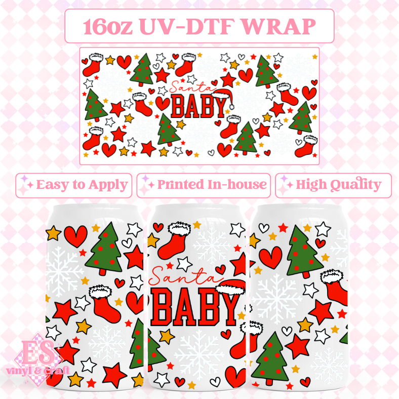 Santa Baby Red - UVDTF 16oz Libbey Can Wrap image 0
