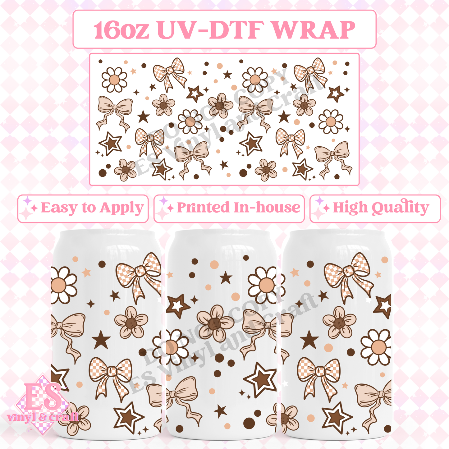 Neutral Doodles - 16oz Beer Can / Libbey UV-DTF Transfer image 0