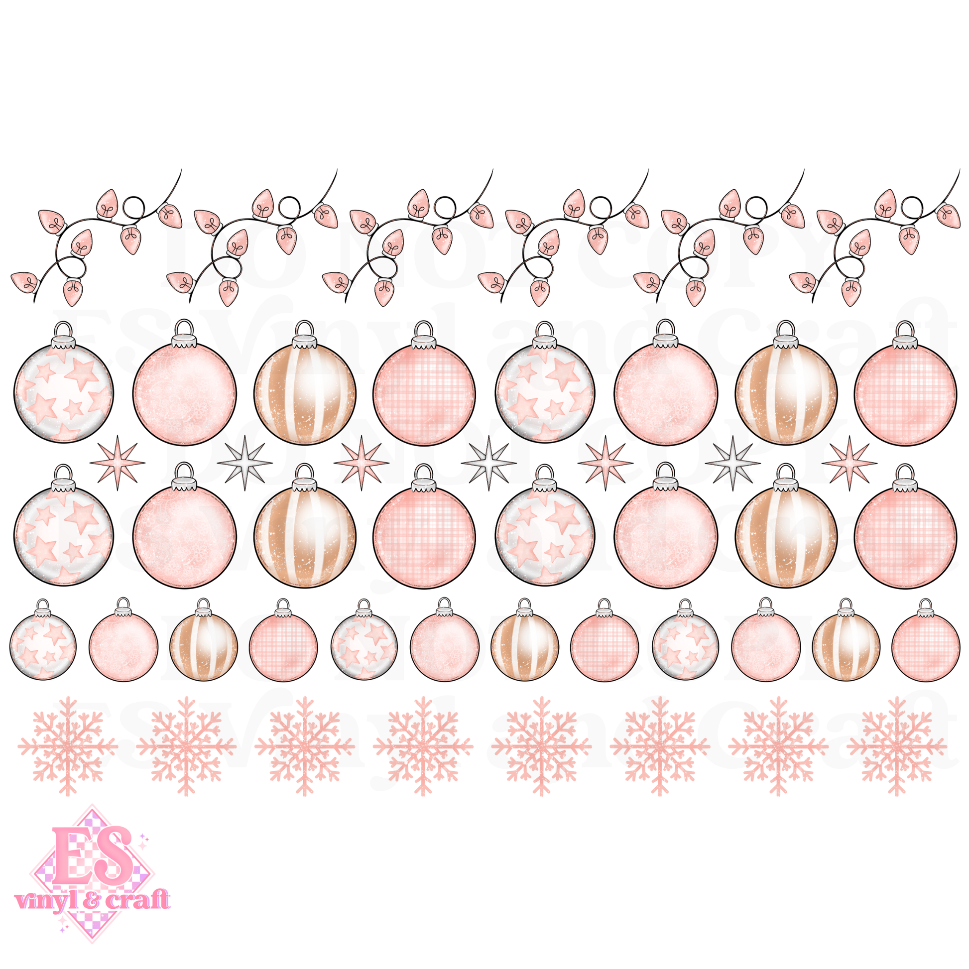 Pink Christmas Decorations - UVDTF (A4 Sheet) 210mm x 300mm image 1