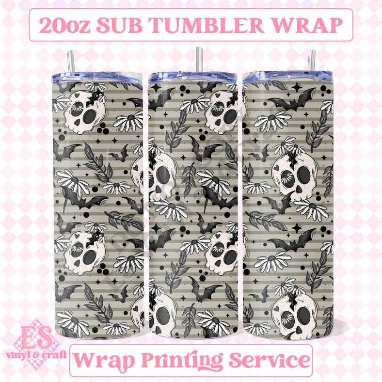 Bat Floral Skellie (Seamless) - Full 20oz Tumbler Sublimation Ready Print image 0