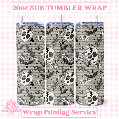 Bat Floral Skellie (Seamless) - Full 20oz Tumbler Sublimation Ready Print image 0