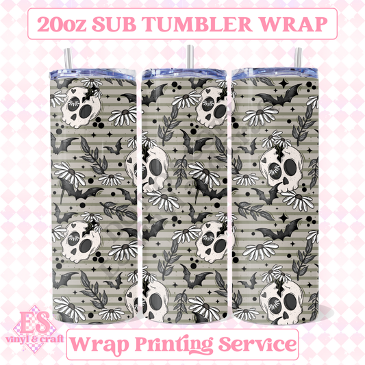 Bat Floral Skellie (Seamless) - Full 20oz Tumbler Sublimation Ready Print image 0