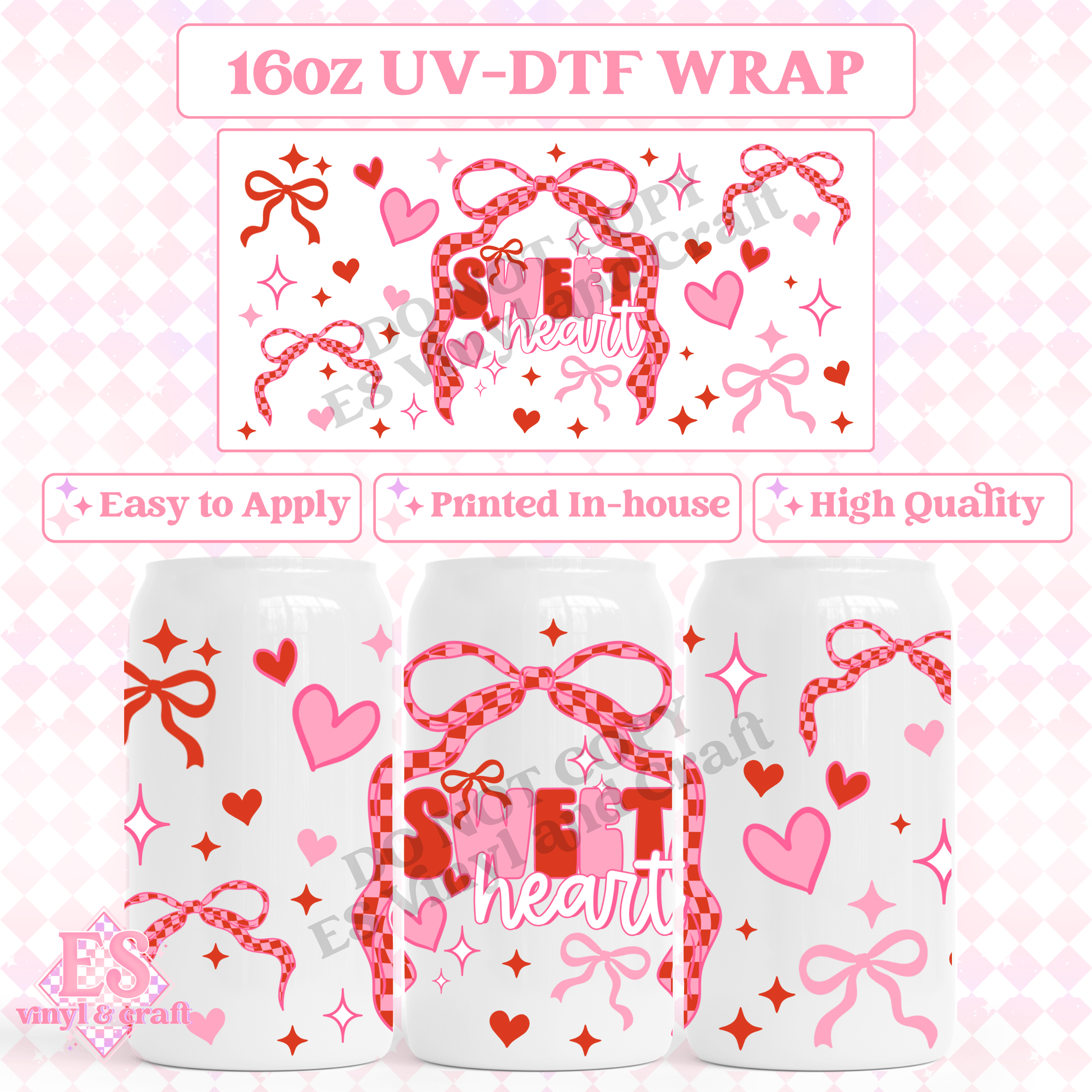 Sweetheart Bows - 16oz Beer Can / Libbey UV-DTF image 0