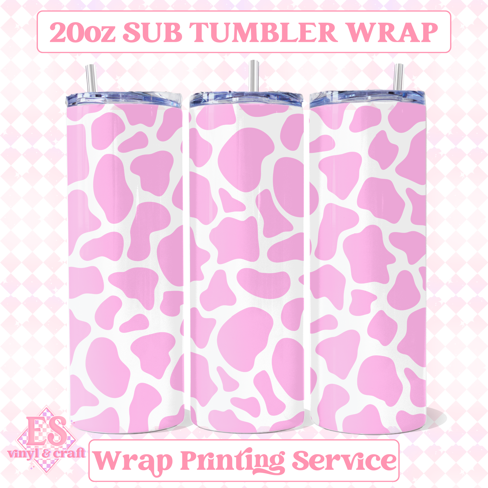 Pink Cow Print - Full 20oz Tumbler Sublimation Print image 0
