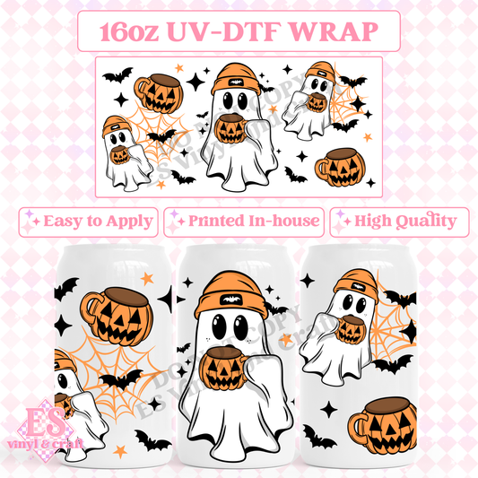 Pumpkin Mug Ghostie - 16oz Beer Can / Libbey UV-DTF Transfer image 0