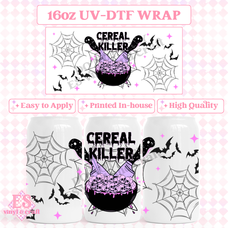 Cereal Killer - 16oz Beer Can / Libbey UV-DTF Transfers image 0