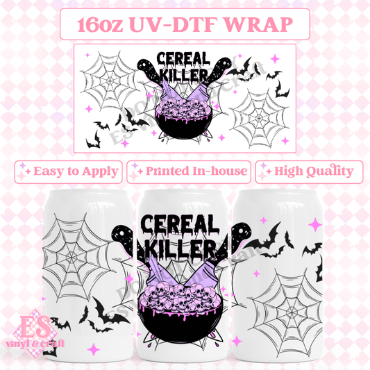 Cereal Killer - 16oz Beer Can / Libbey UV-DTF Transfers image 0