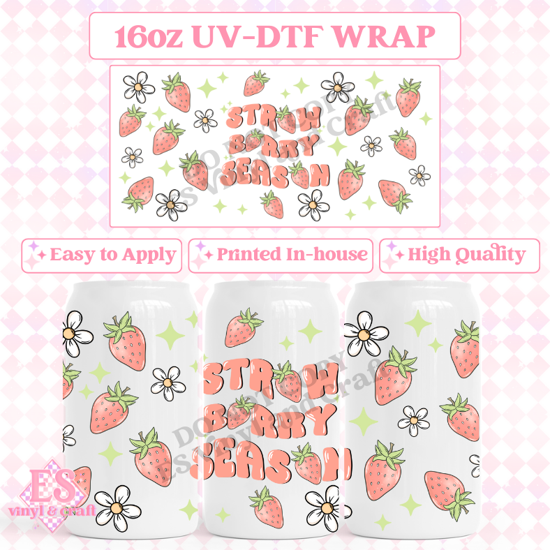 Strawberry Season - 16oz Beer Can / Libbey UV-DTF Transfer image 0