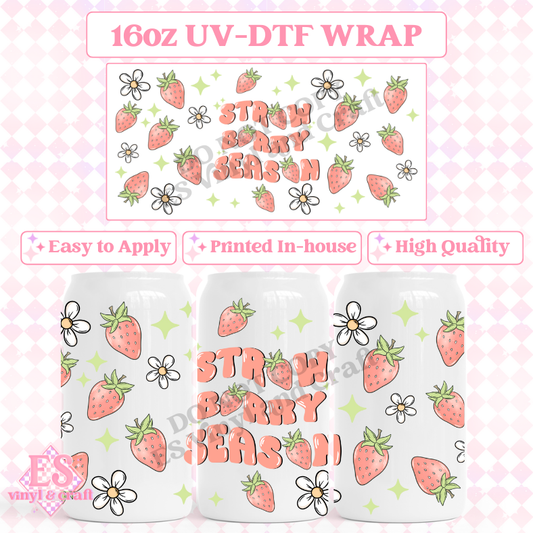 Strawberry Season - 16oz Beer Can / Libbey UV-DTF Transfer image 0