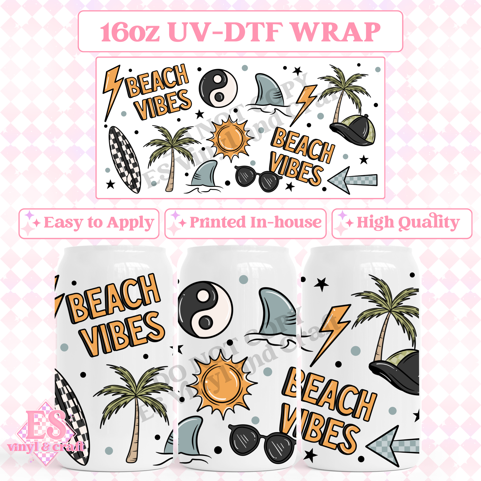 Beach Vibes - 16oz Beer Can / Libbey UV-DTF Transfer image 0