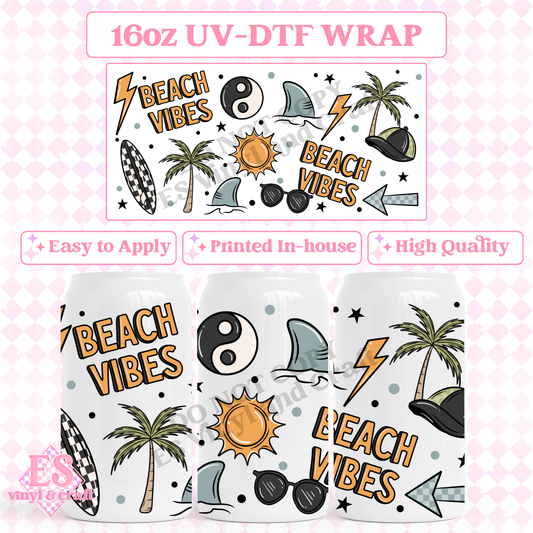 Beach Vibes - 16oz Beer Can / Libbey UV-DTF Transfer image 0