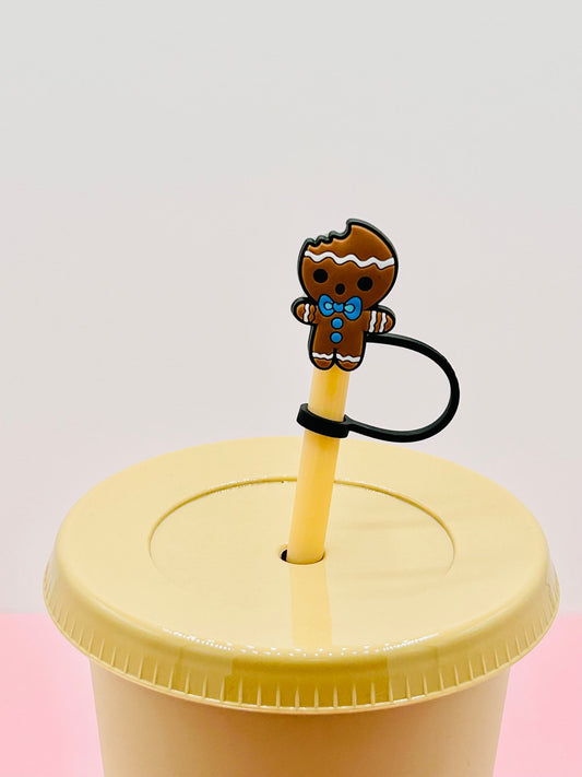 Straw Topper - Gingerbread Blue Bow Tie image 0