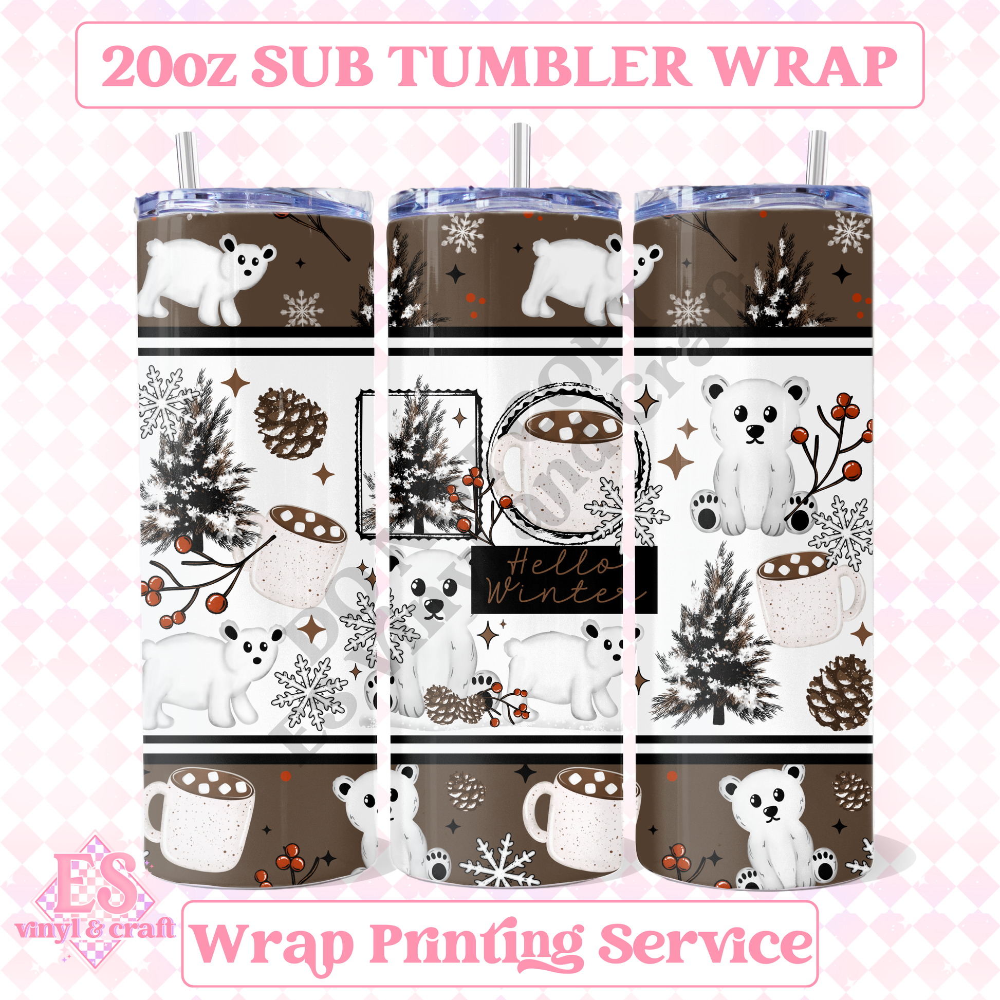 Hello Winter Polar Bear - Full 20oz Tumbler Sublimation Print image 0