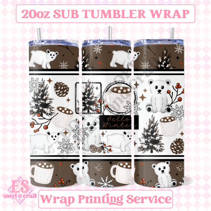 Hello Winter Polar Bear - Full 20oz Tumbler Sublimation Print image 0