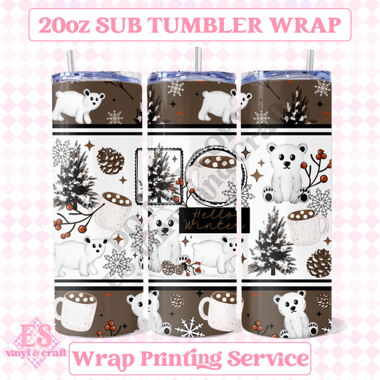 Hello Winter Polar Bear - Full 20oz Tumbler Sublimation Print image 0