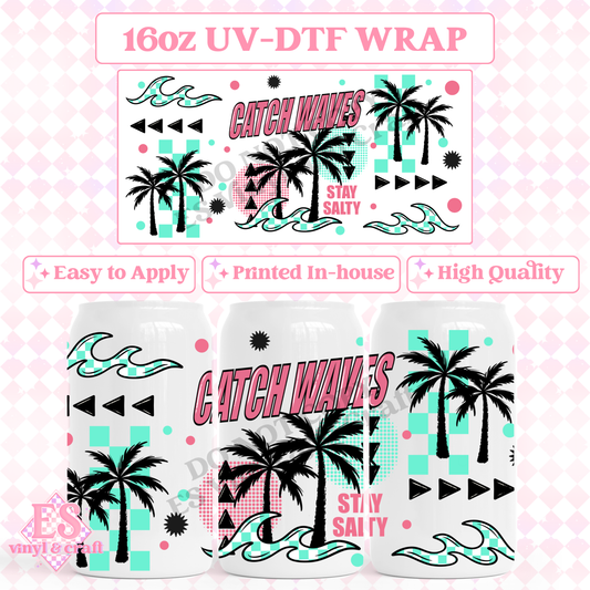 Catch Waves - 16oz Beer Can / Libbey UV-DTF Transfer image 0