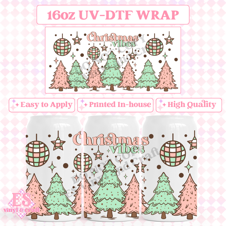 Christmas Vibes - 16oz Beer Can / Libbey UV-DTF Transfer image 0