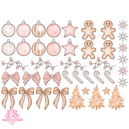 Pink Christmas Bows & Decorations - UVDTF (A4 Sheet) 210mm x 300mm image 1