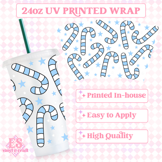 Blue Candy Cane - UV Printed 24oz Cold Cup Wrap image 0